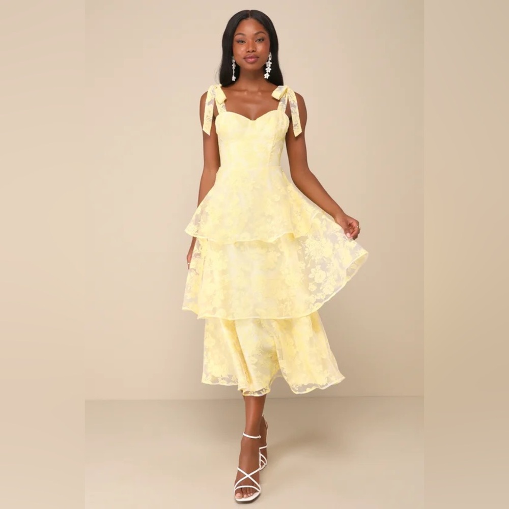 Lulu's Yellow Lace Tiered Maxi Dress